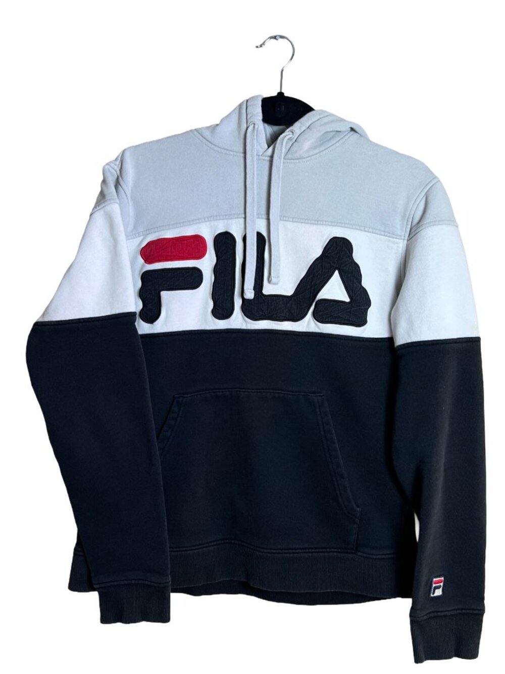 Fila Colorblock Hoodie Gray Black Small Streetwear Sportswear